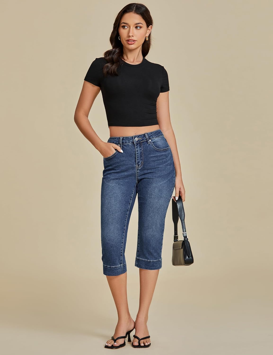 luvamia Capri Jeans for Women Trendy High Waisted Slim Split Hem Stretch Denim Jean Capris Cropped Pants Casual Summer - Image 6