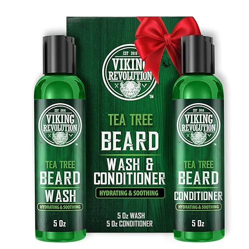 Viking Revolution Tea Tree - Juego de jabón y acondicionador para barba para hombres, suavizante natural de barba con aceite de argán, vitamina E y