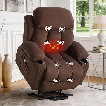 BOSMILLER Power Lift Recliner Chair for Elderly with Vibration Massage and Lumbar Heating Electric Oversized Single Sofa with Cup Holder and USB Charge Port for Living Room