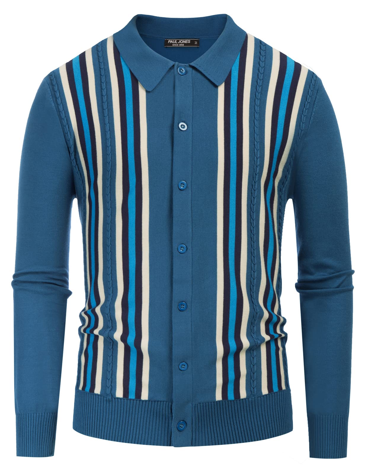 PJ PAUL JONES Polo da uomo, vintage a righe con bottoni, camicia da golf in maglia