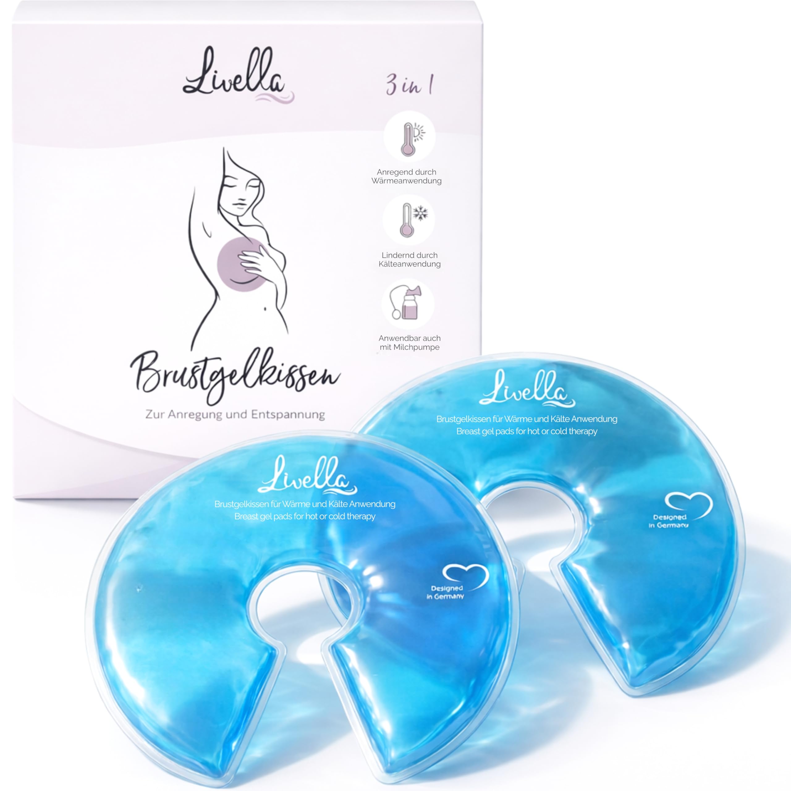 Livella Brustgelkissen 3in1 Kühlkissen & Wärmekissen für die Brust & Stillzeit - Anwendbar mit Milchpumpe - Entspannend & Milchflussanregend - Thermopads 2 Stück & 2 Schutzvlies