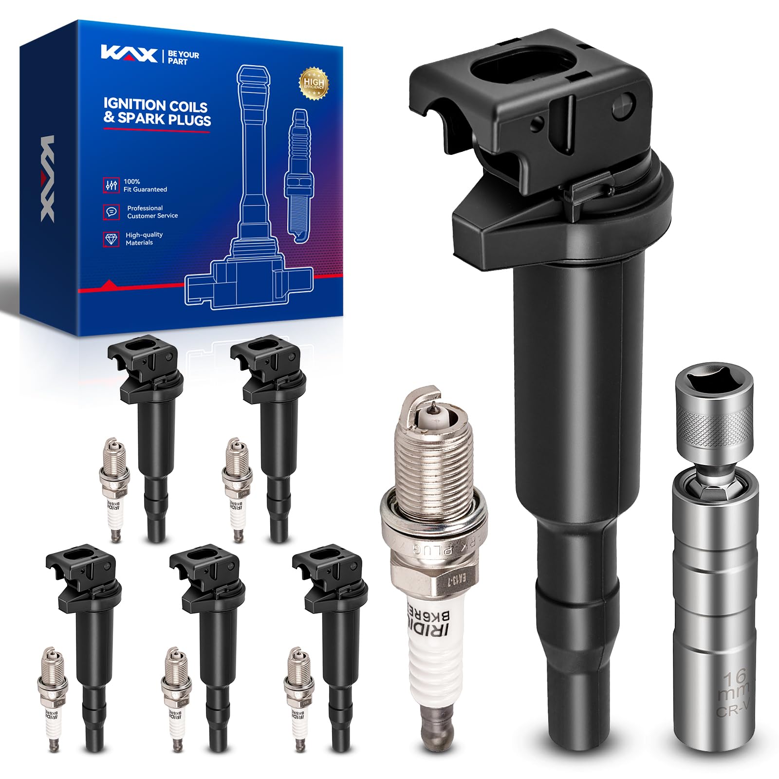KAX 6Ignition Coils &amp; 6 Iridium Spark Plugs Kit for 2006 X3 3.0L, 2011 528i
