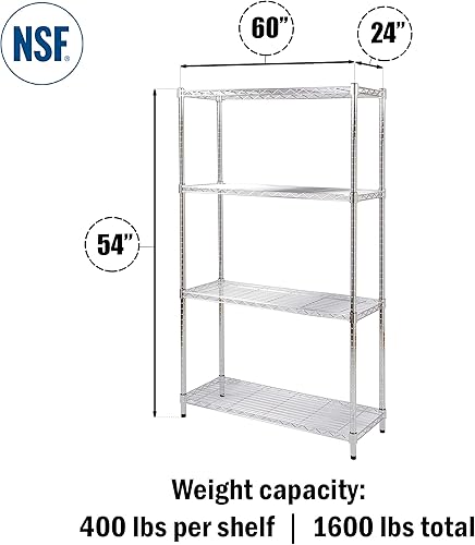 Miniatura 55 de Kit de estantería de alambre cromado de 4 niveles de 24 pulgadas de profundidad x 24 pulgadas de ancho x 64 pulgadas de alto Unidad de estante
