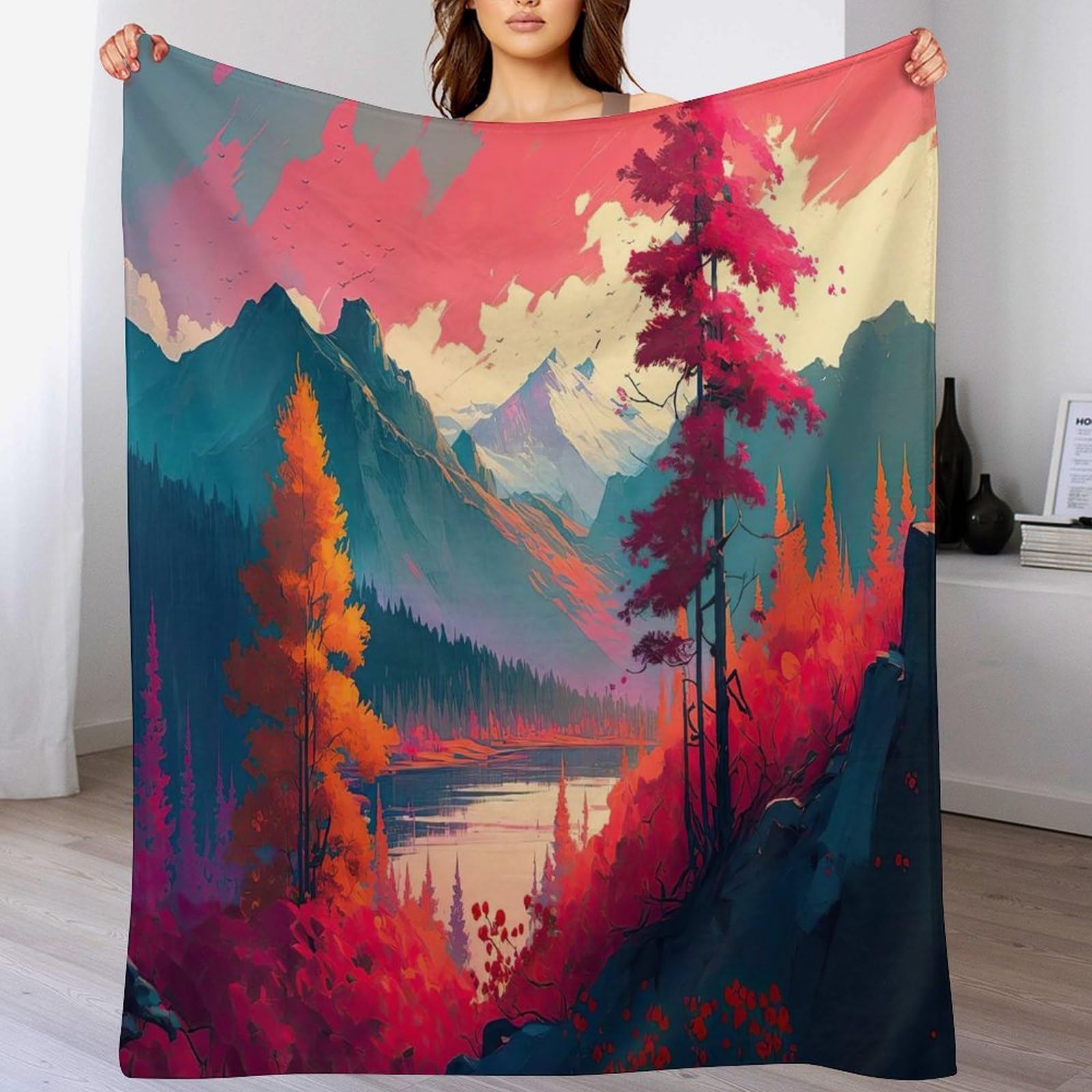 Couverture en Montagne majestueuse 3D Impression Chaudes Moelleuse Couverture en Polaire Flannel Légères Couvertures Toutes Saisons pour Voyager, Lit Ou Canapé （150×200cm）
