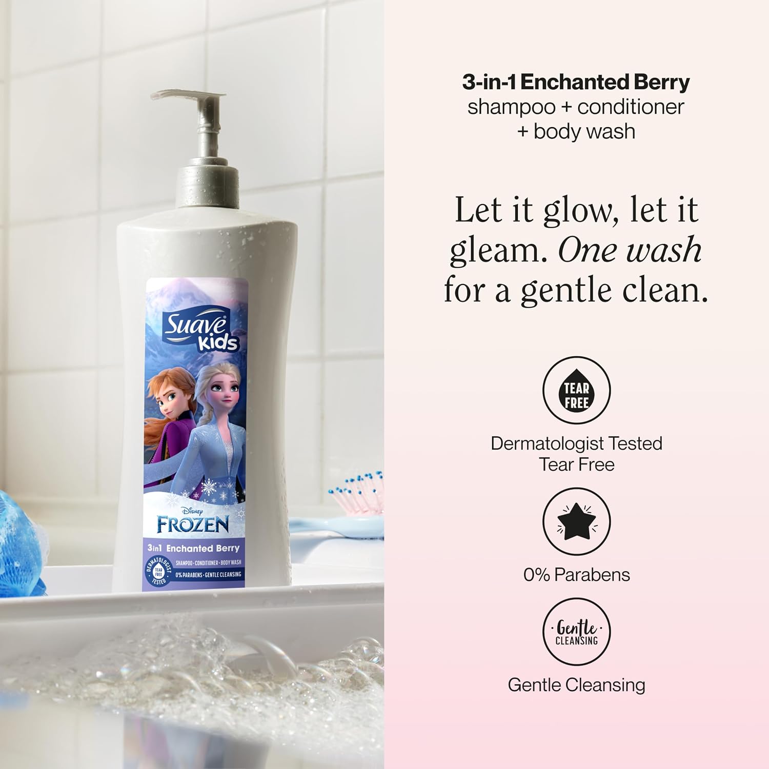 Suave Kids 3 in 1 Enchanted Berry Shampoo, Conditioner, & Body Wash,Dermatologist Tested and Tear-free 28 Oz, (Pack of 4) Packaging may vary