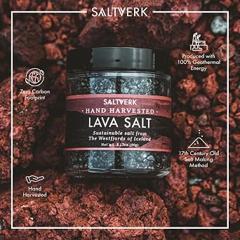 Saltverk Sea Salt -Gourmet, Icelandic, Hand Harvested and Sustainably Made - Lava 3.17 Oz