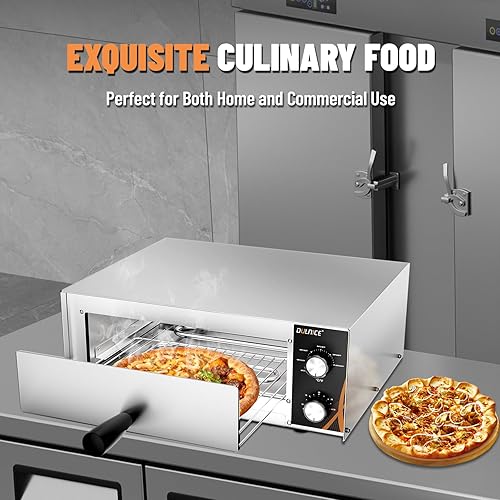 Miniatura 6 de Horno eléctrico para pizza, horno de pizza de encimera de 12 pulgadas para interiores con temporizador de 30 minutos, horno de pizza de acero