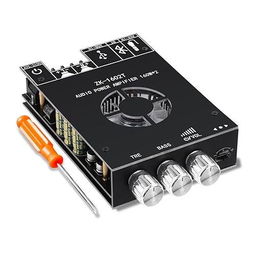Miniatura 9 de ZK-1002T Placa amplificadora Bluetooth, placa amplificadora de 100W+100W de 2.0 canales con control de agudos/graves, DC 12-24V, entradas Bluetooth