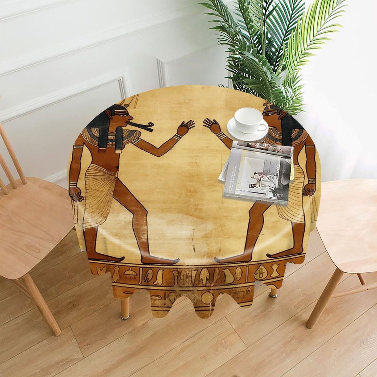 VstaDank Ancient Egyptian Tablecloth Easy to Clean Polyester Round Table Cover Washable Round Table Cloth Wrinkle-Free Circle Decoration Tablecloth for Kitchen Dining Room 60"