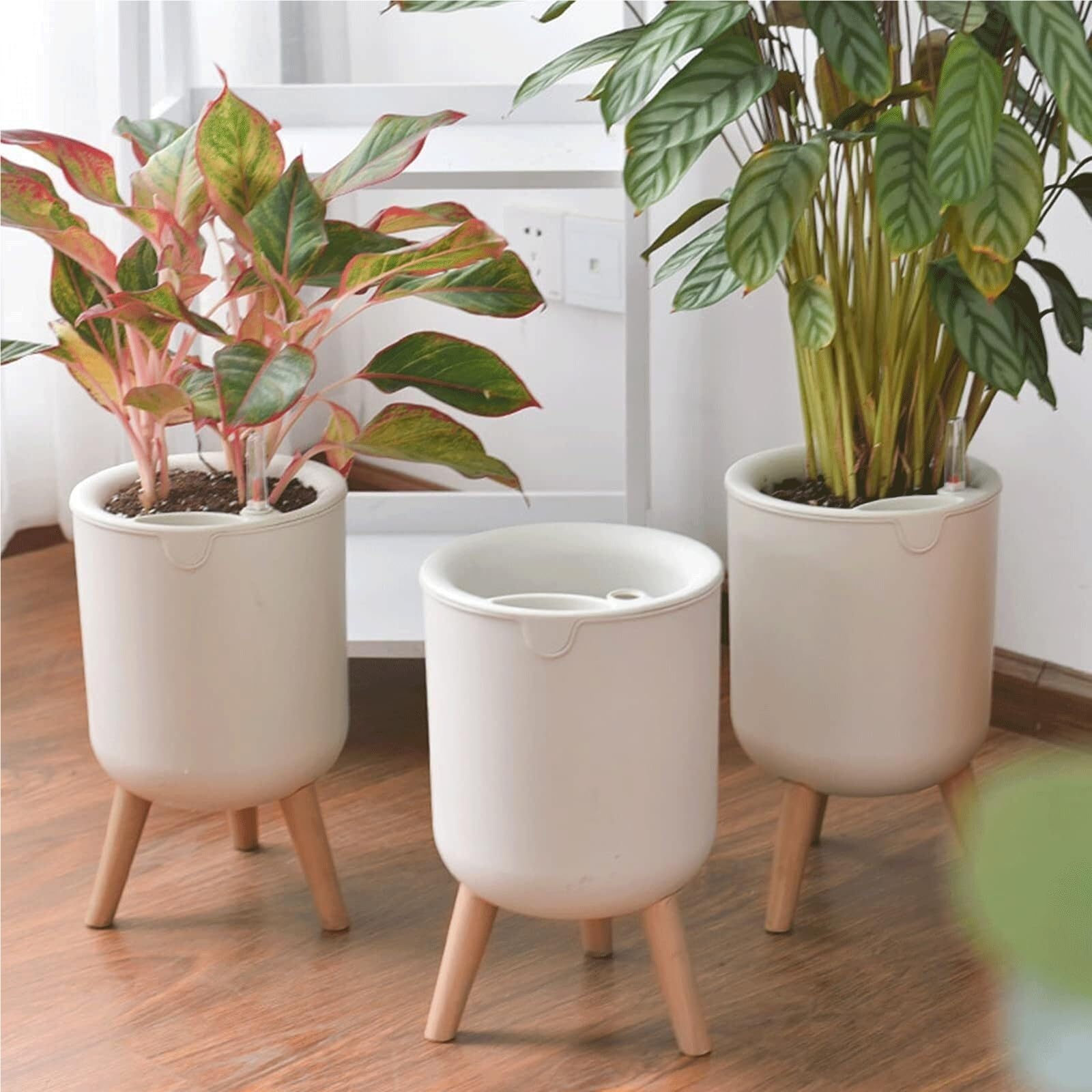 Vasi per piante Vaso Da Fiori Autoirrigante 8" For Piante Interno Con Indicatore Di Irrigazione, Bianco Regali per gli amanti delle piante
