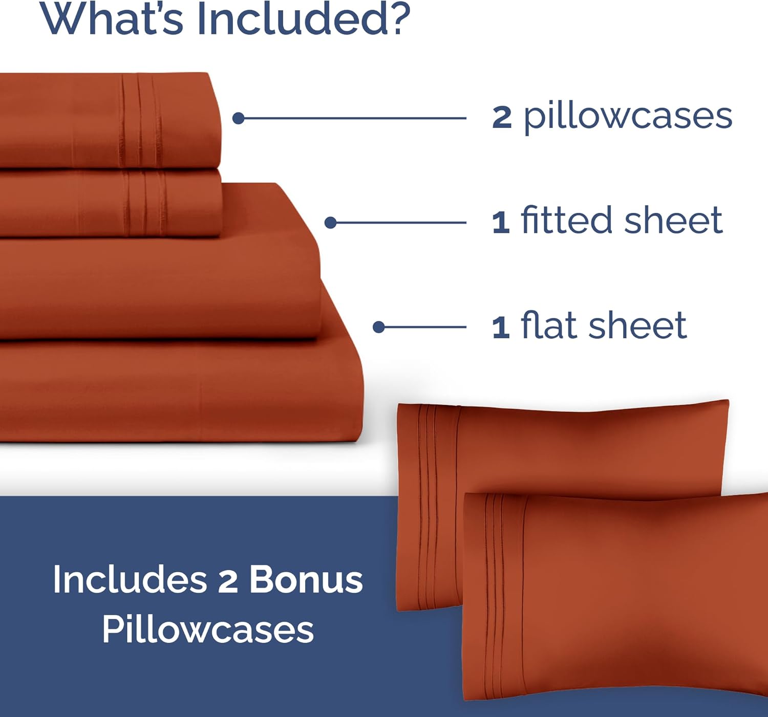 4 Piece Terracotta Twin XL XL Bed Sheet Set + 2 Extra Pillowcases Bundle – 21” Extra Deep Pockets – Flat Sheet 71 x 102, Fitted Sheet 39 x 80 and 4 Pillowcases 20 x 30 – Oeko-TEX Twin XL Sheet Set