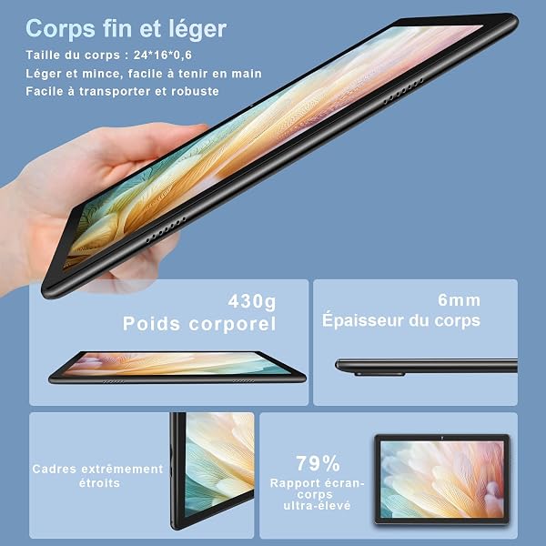 DMOAO Tablette 10 Pouces 4Go RAM(Extensible jusqu'à 8 Go) 64Go ROM 1TB Extensible, Tablette Android avec 5G WiFi, Bluetooth 5.0, 8 cœurs 2.0 GHz, 6000mAh, 1280 * 800, Type-C, Tablette Tactile, Noir - 5