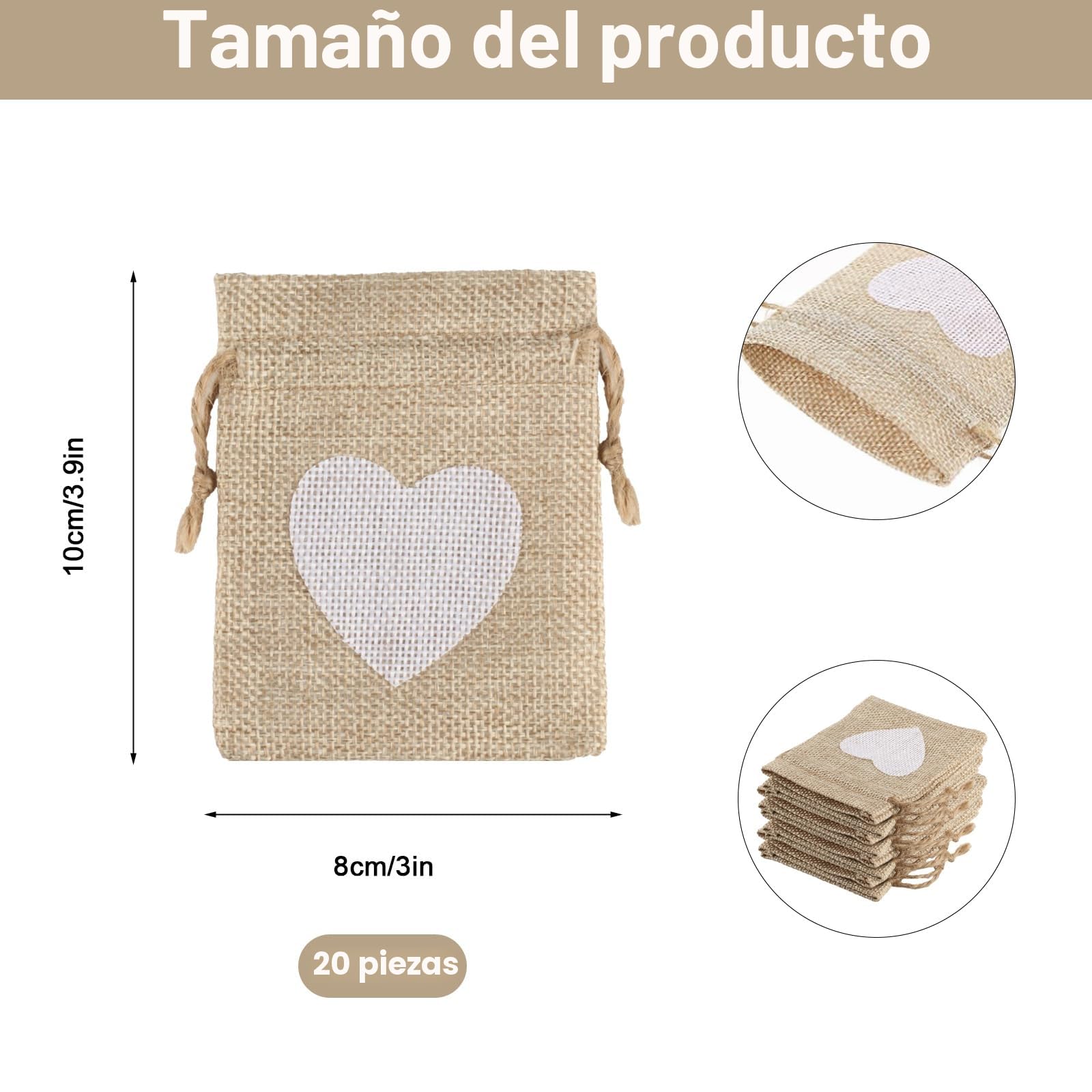 20 Pcs Bolsitas de Tela Pequeñas, Bolsas Regalo, Sacos de Yute Pequeñas con Cordón, Bolsitas para Regalos Joyeria Fiesta Bodas Navidad (10x8cm)