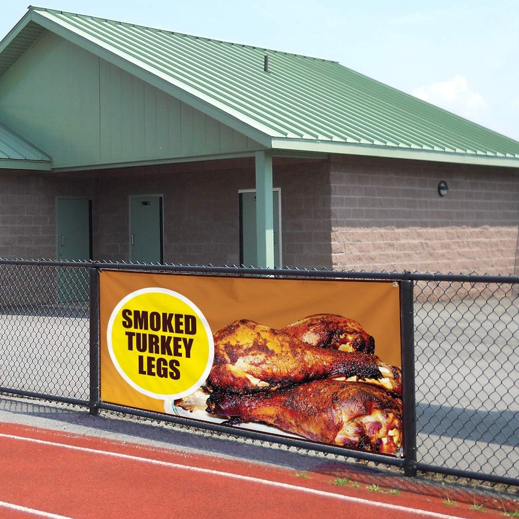 Vinyl Banner Sign Smokey Turkey Legs Restaurant Cafe Bar Marketing Advertising Brown - 40inx100in, 8 Grommets, One Banner