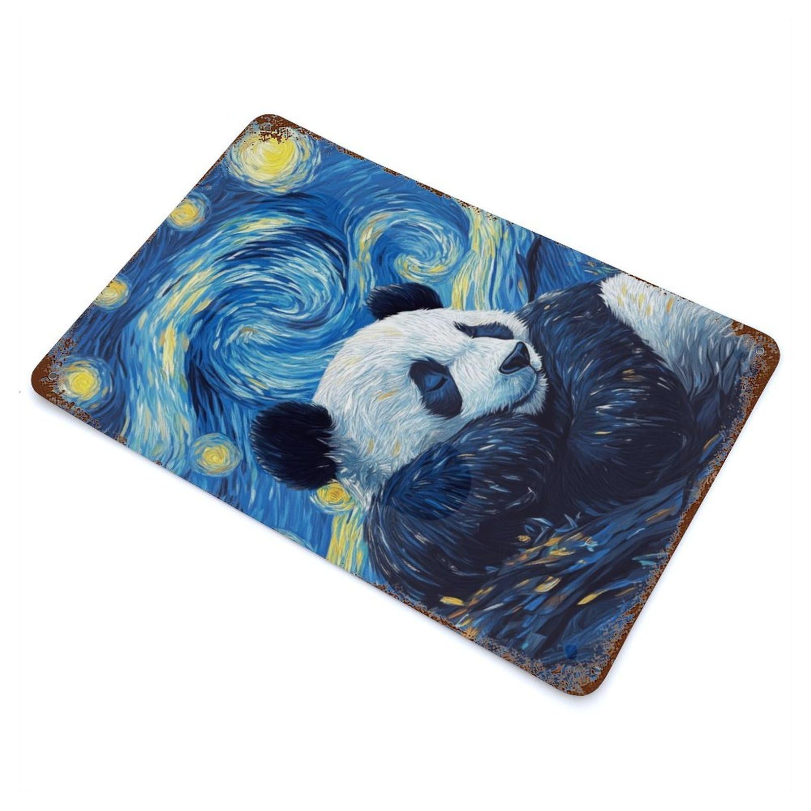 Panda Starry Night Rust Effect Tin Sign 11.8"x7.9", Ideal for Farmhouse, Kitchen And Entryway Decor