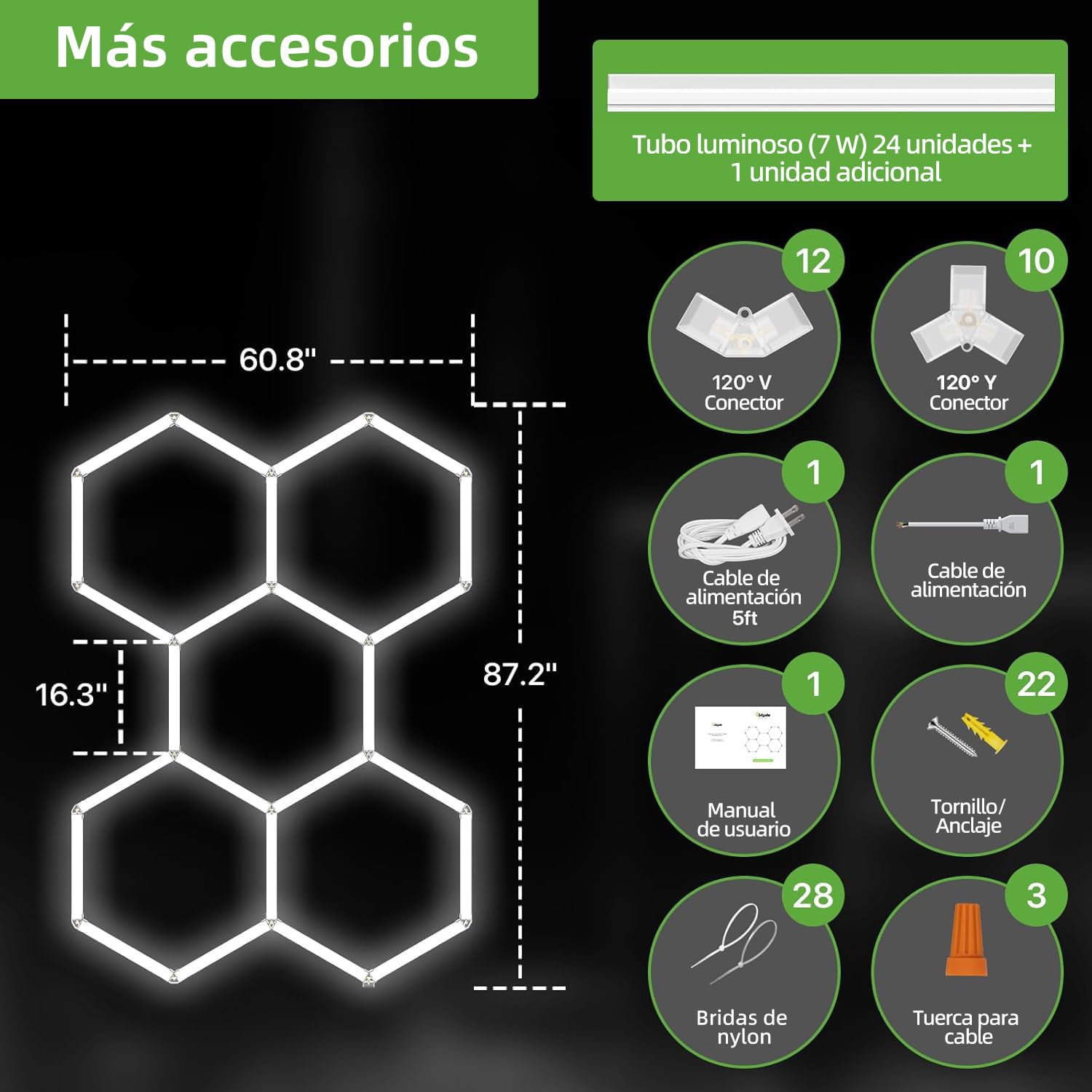 hexágonos lampara led,luz nido de abeja led para techo,Luces de garaje hexagonales,De 1 a 8 orificios son opcionales, adecuados para garajes, iluminación de lavado de autos y centros comerciales