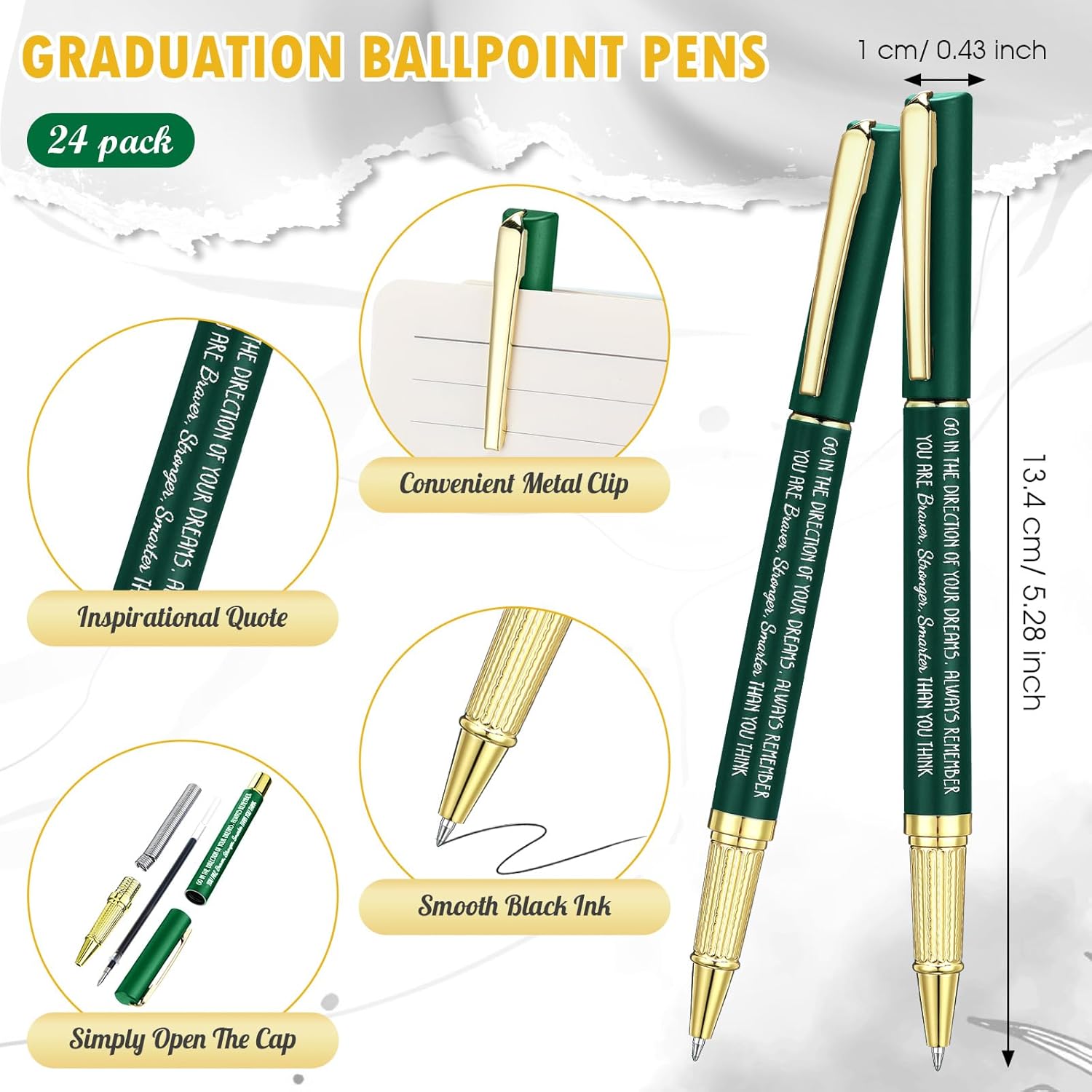 24 Set Class of 2026 Graduation Gifts Bulk Inspirational Congrats Grad Ballpoint Pen with Gift Boxes Engraved Motivational 2026 Graduation Gifts for Senior College Students(Green)