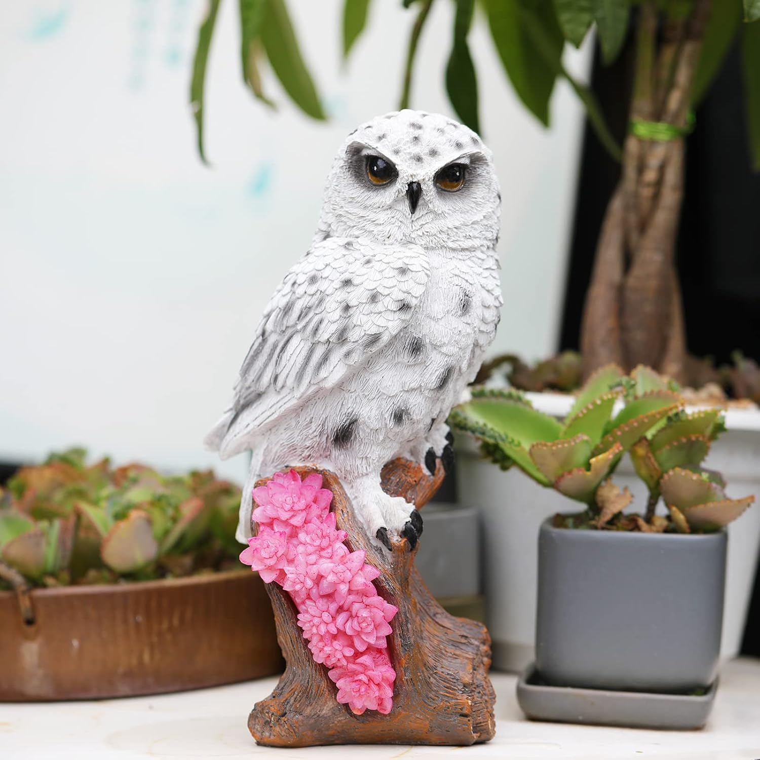 WARDENA Owl Decorations with Solar Lights Flowers, Resin Waterproof Owl Figurine for Indoor Outdoor Patio Yard Lawn Garden Decor (Pink) : Everything Else