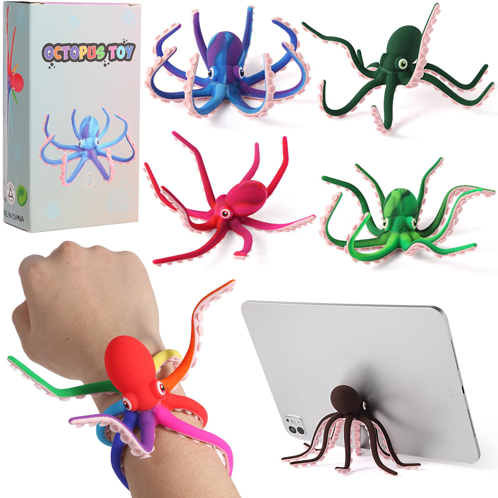 AOSTEONG Octopus Fidget Toy with Suction Cups – Silicone Stress Relief and Sensory Play Desk Toy, Bendable Tentacles for Creative Poses, Portable Gift