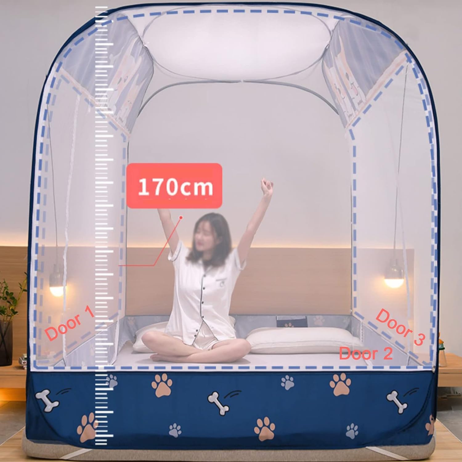 Zanzariera pieghevole, design a tre porte, anti-punture di zanzara, per letto, campeggio, viaggi, uso domestico