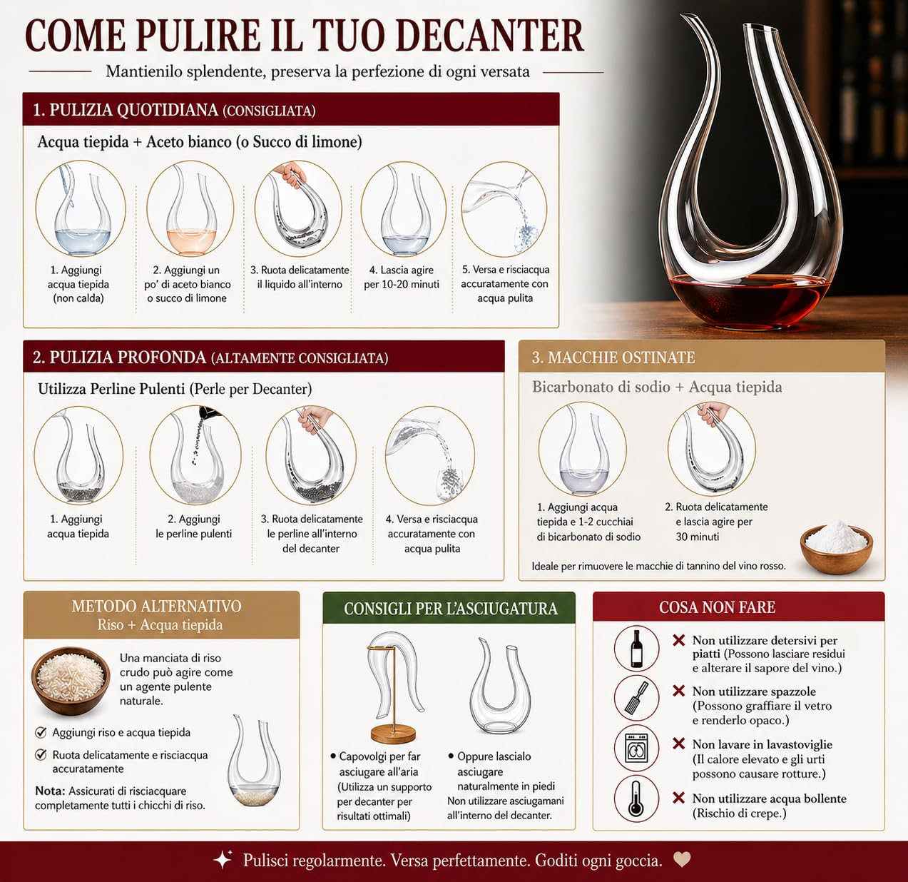 Decanter per vino in cristallo a forma di U, 100% privo di piombo, caraffa per vino rosso soffiata a mano, capacità 1,5 L