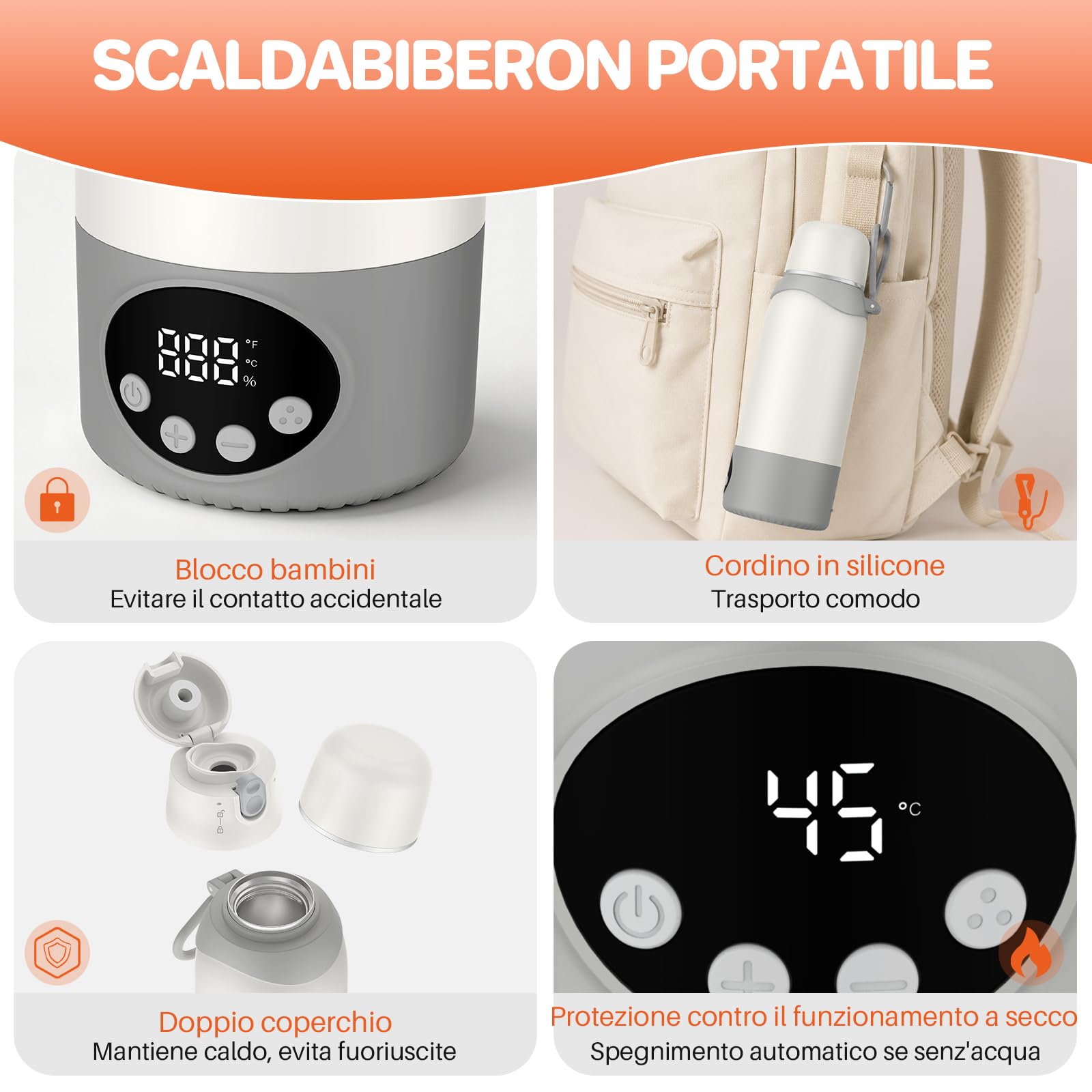 FUNYKICH Scaldabiberon Portatile 500 ml,Scaldabiberon da Viaggio Senza Fili
