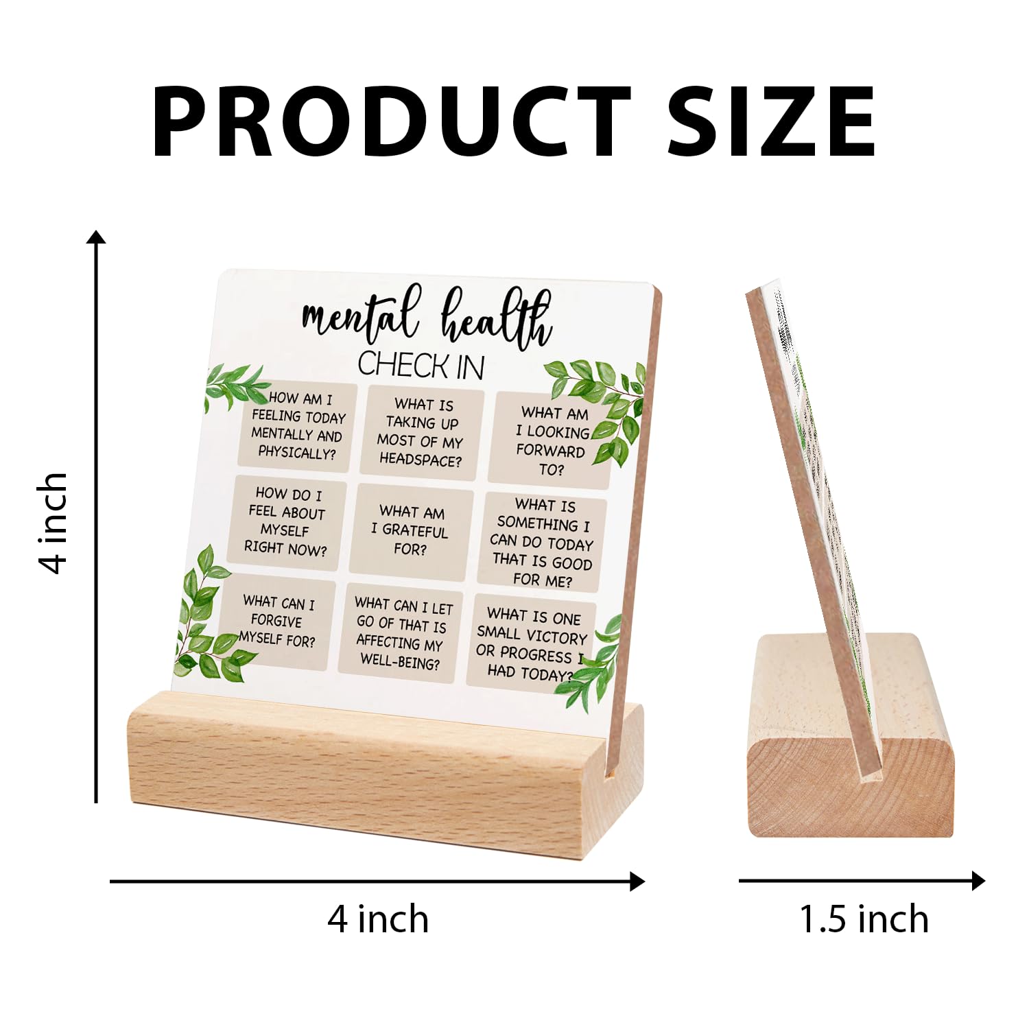Mental Health Inspirational Gift, Positive Self Affirmations Wooden Sign, Mental Health Check in Wood Sign with Wooden Stand, Cheer Up Gifts for Psychologist School Counselor Student Boy Girl