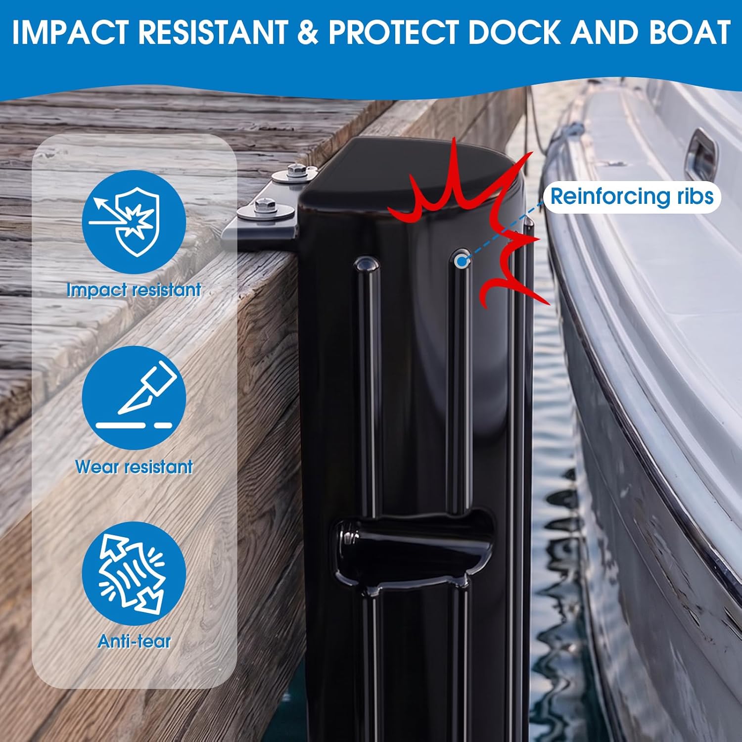 Dock Bumper Fender,Boat Dock Bumpers for Edge or Side,Marine Fender Guard Vertical Protection,Durable Construction,Include Mounting Hardware,Black