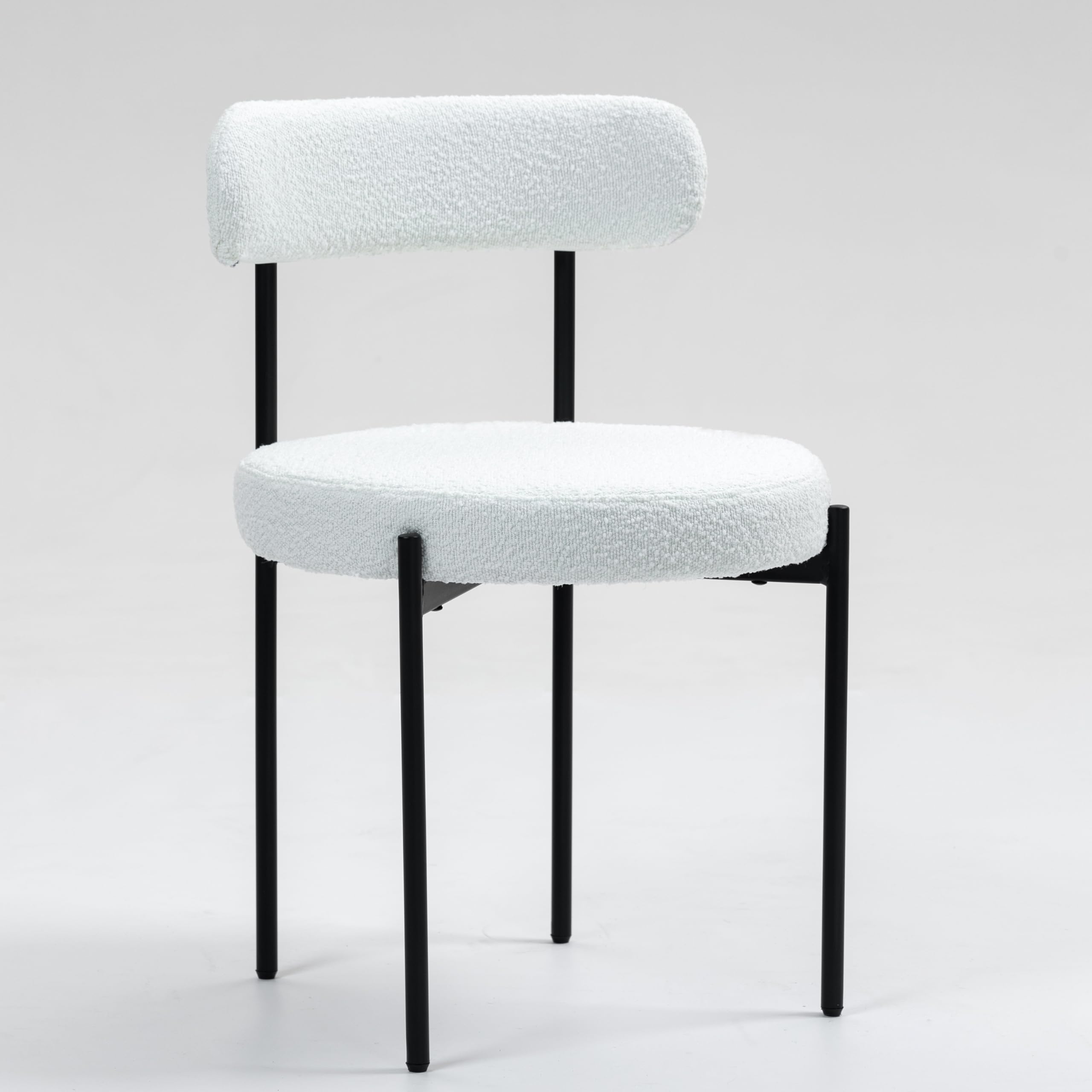 Juego de 4 sillas de comedor redondas modernas, tapizadas con patas de metal resistentes, fácil montaje y tela Boucle para cocina, sala de estar, bistró o espacios pequeños 3