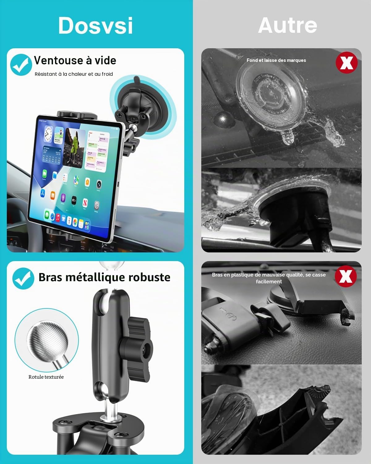 Support Tablette Pilote, Support Tablette pour Avion Cessna Pare-Brise [Ventouse Puissante], Bras Métallique Rotatif à 360° Porte d'aviation pour iPad Mini Air Pro, Galaxy Tab, iPhone, 4~13