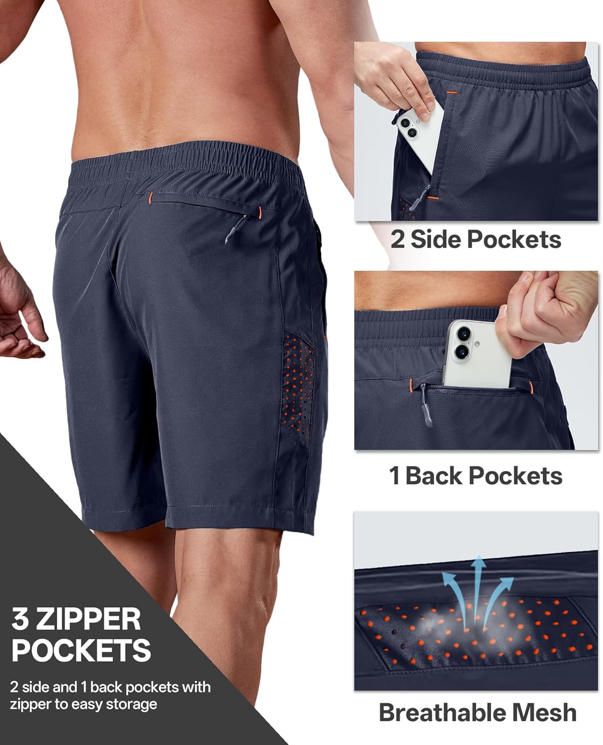 ZITY Men's Running Athletic Shorts with Zipper Pockets 7" Lightweight Moisture Wicking Sports Gym Basketball Hiking Workout - Image 4