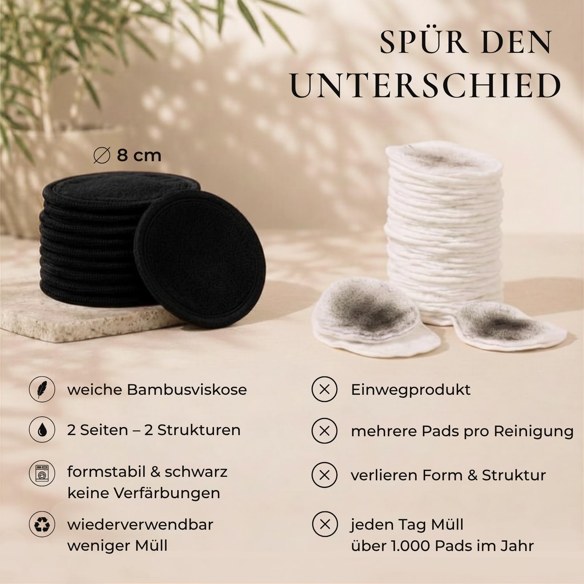 Abschminkpads Waschbar – 10 Wiederverwendbare Wattepads aus Bambusviskose mit Waschbeutel & Stirnband | Make-Up Remover Pads | Abschminkpads Schwarz | Geschenkset