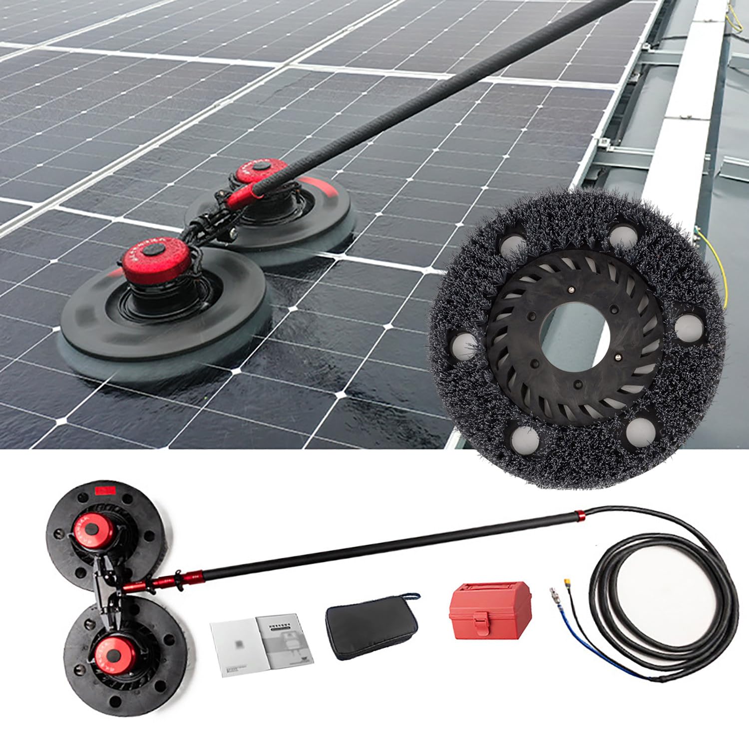 AYCDL Solar Panel Cleaning Kit with Carbon Fiber Telescopic Rod, Nano Molybdenum Wire Brush, and 200W Brushless Motor for Efficient Maintenance,3.6m