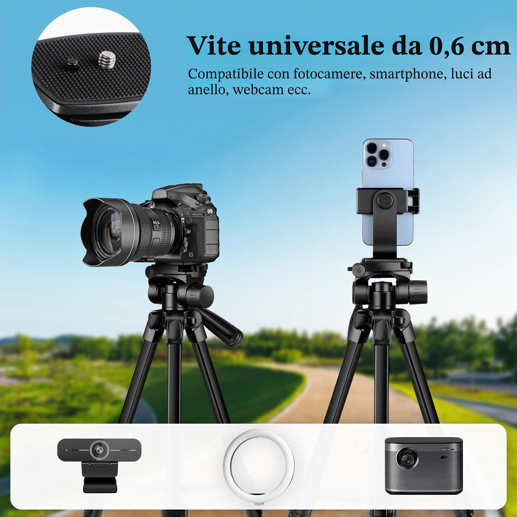 JOILCAN Treppiede Fotocamera, 171cm Alluminio Treppiedi Smarthphone con Staccabile Testa & Supporto per Telefono & Telecomando, Treppiede in Alluminio Leggero per iPhone/Samsung/Huawei/Xiaomi
