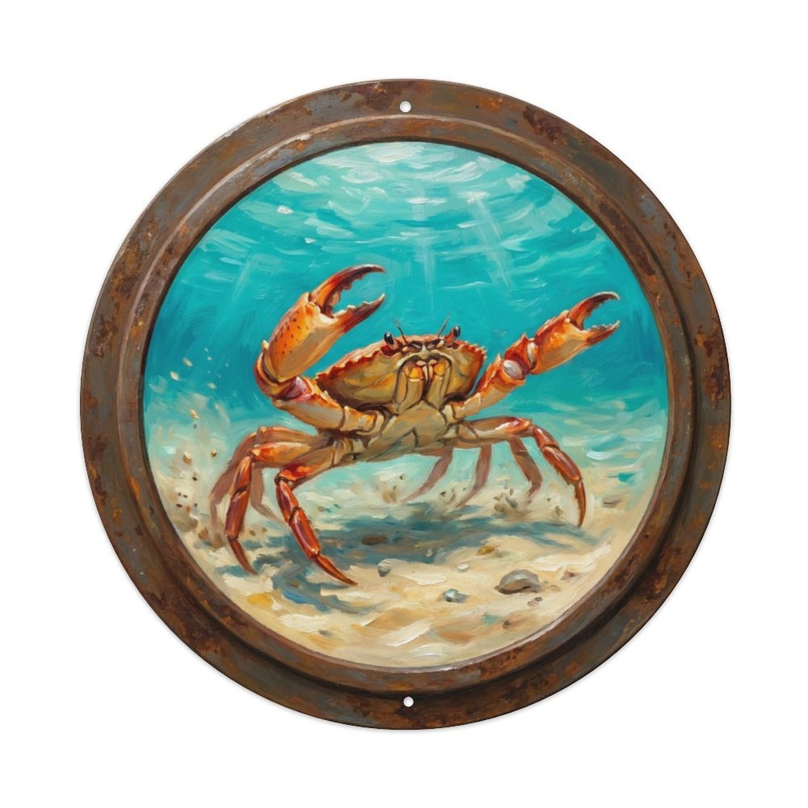 Vintage Porthole Crab Scuttle Ship Window Undersea Deep Sea Metal Tin Sign