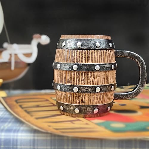 Miniatura 1 de NEVAY Taza de cerveza de barril de madera, 13.5fl oz Anime de una pieza con forma de cubo con asa, taza de cóctel de doble pared de acero inoxidable
