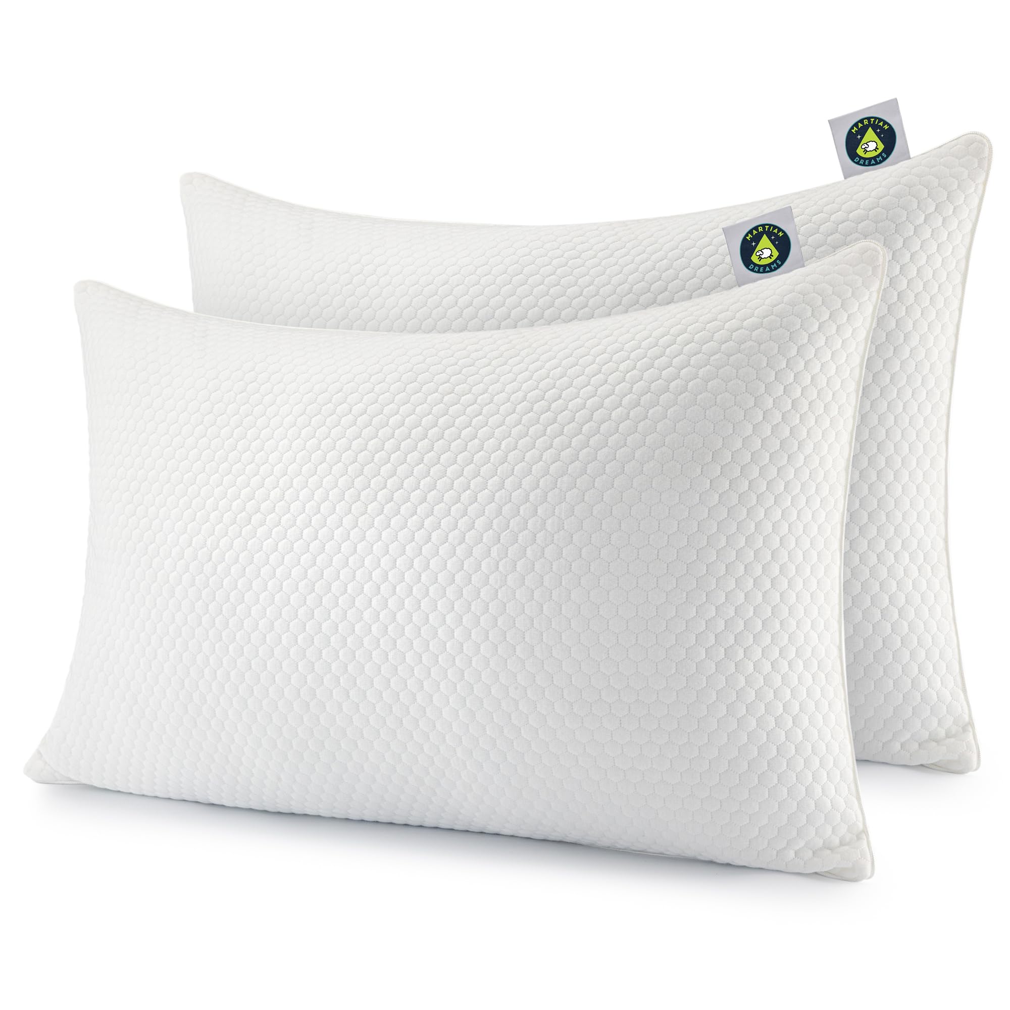 Martian Dreams LunaCore® Hybrid Pillow, Microfibre & Shredded Memory Foam Fill, Medium Firm, Hypoallergenic, 2 Pack (50x75cm), Neck & Shoulder Support