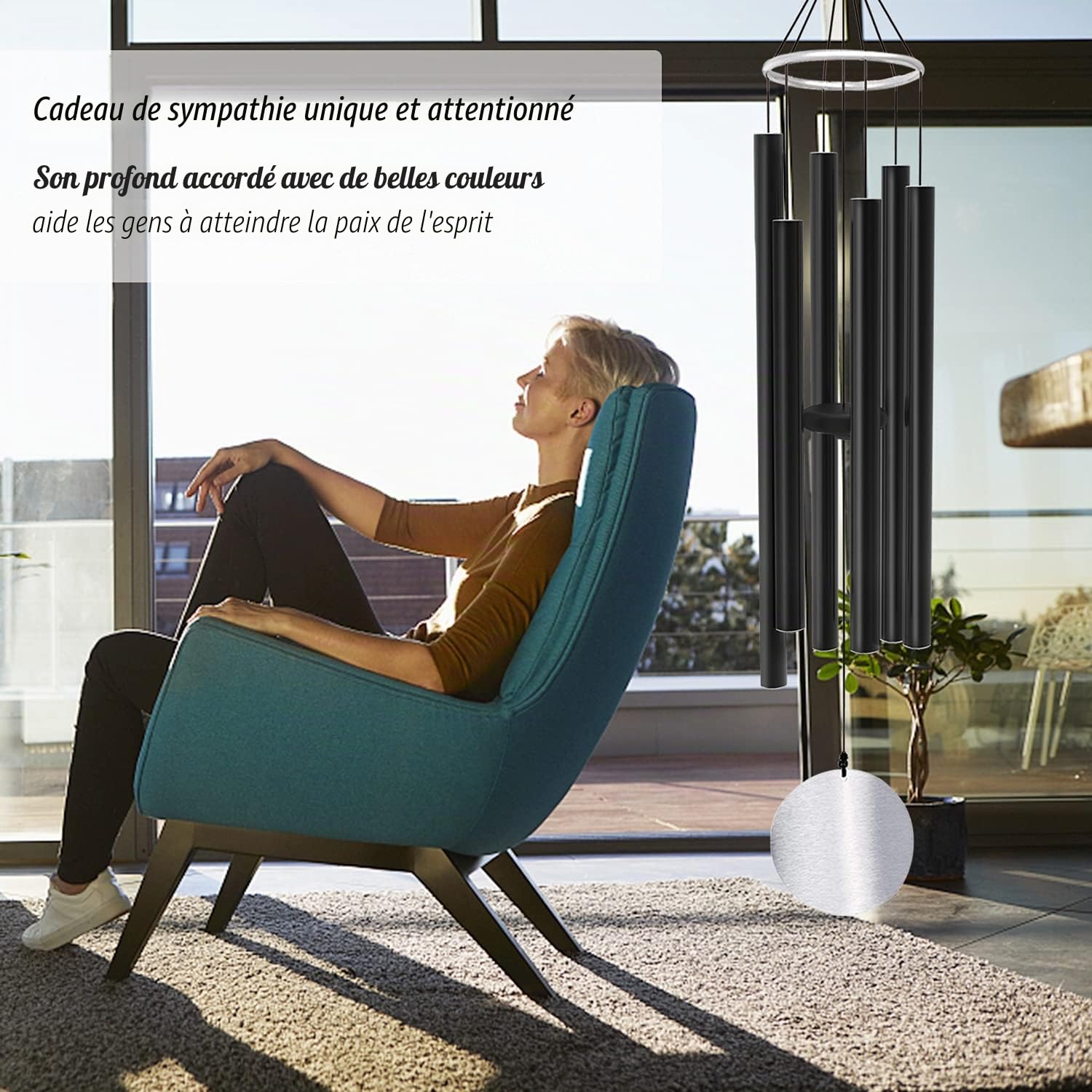 ASTARIN Carillon éolien pour Jardin, 91,4 cm, Grand Carillon éolien pour l'extérieur, Relaxant, apaisant, Basses Basses, Carillon commémoratif de condoléances pour Maman et Papa, Noir