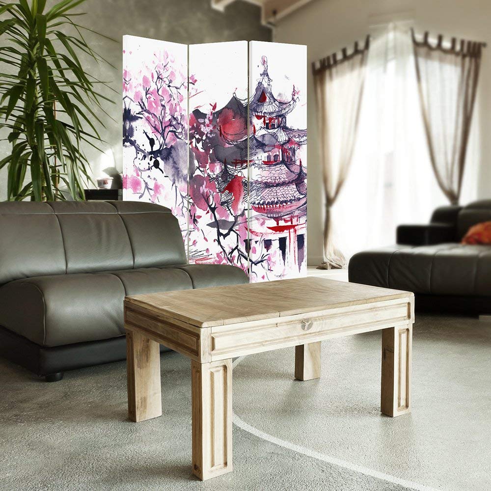Feeby Paravent Cerisier Japonais 110x180 cm Une Seule Côté Cloison de séparation Écran Pliant Foto Paravent Interieur Décoratif Mur Espagnol Impression sur Toile Chambre d'enfant Salon Bureau Violet