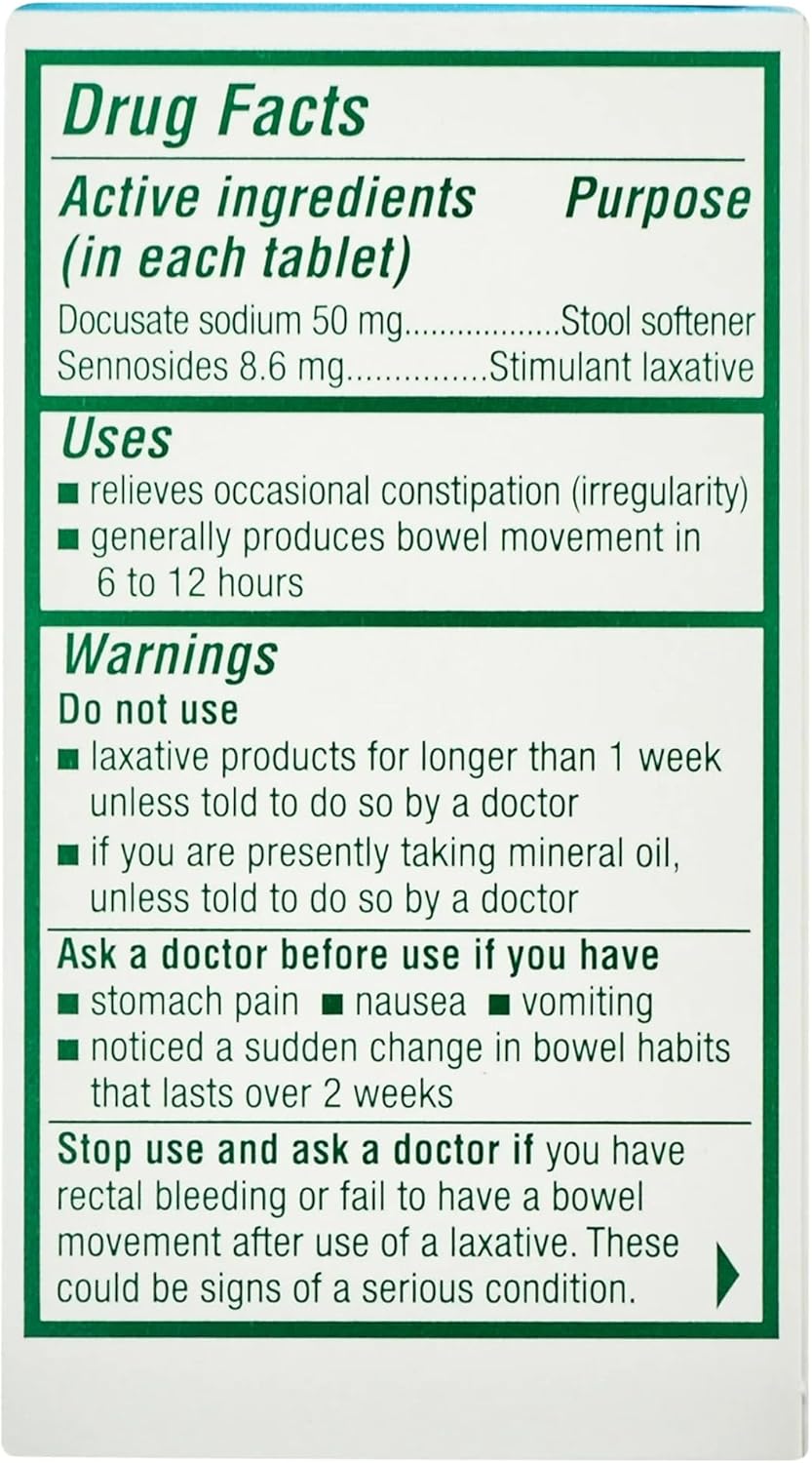 Peri-Colace Stool Softener & Stimulant Laxative Tablets, 30 tabs (Pack of 3)