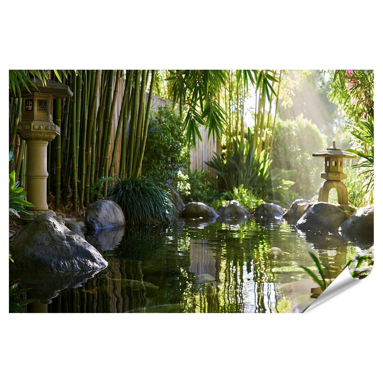 islandburner Póster Premium Armonioso Jardín de Bambú Estanque Koi Mural Sala de Estar Para Amantes de la Naturaleza