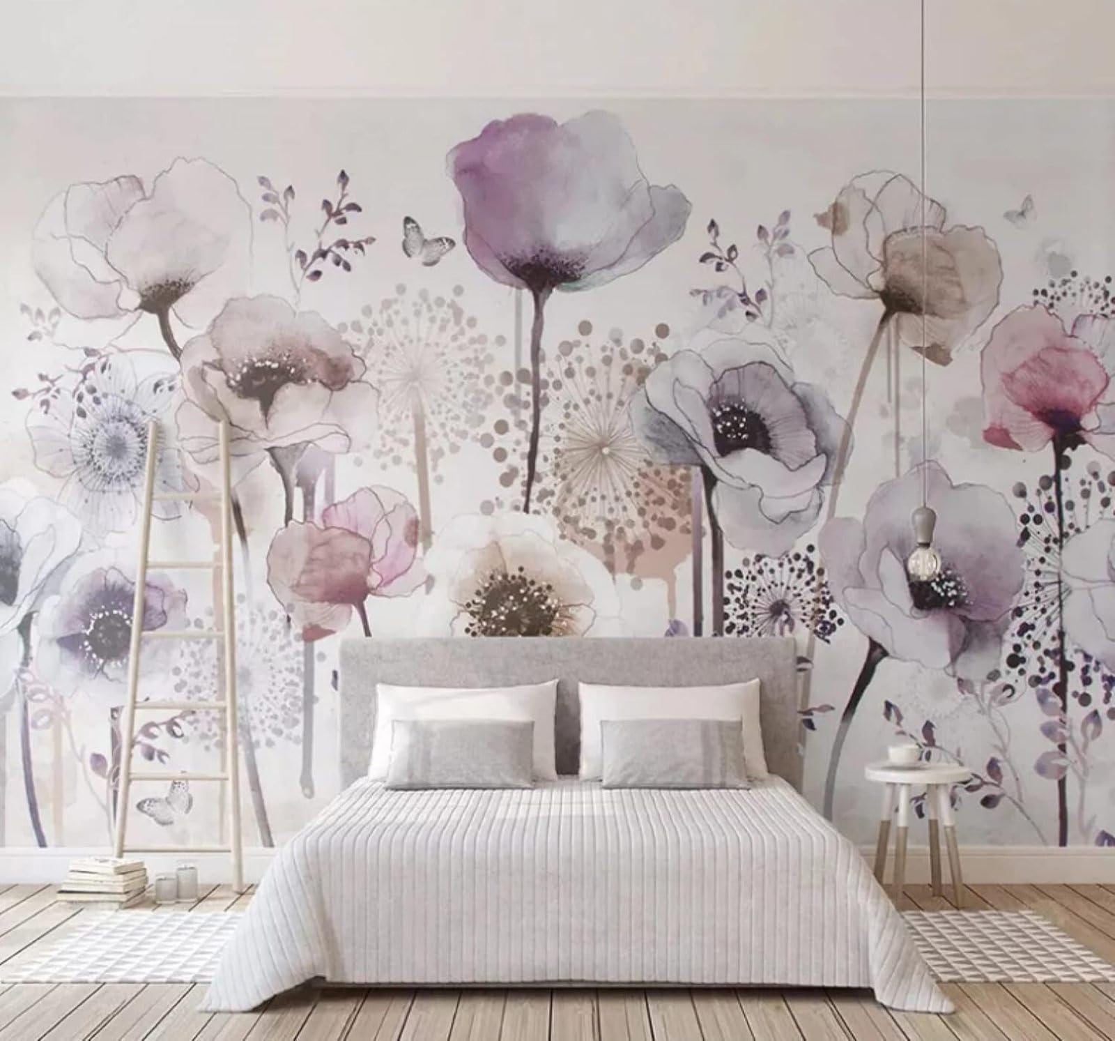XLMING Hand Painted Watercolour Beautiful Floral Butterflies 3D Wallpaper Luxury Home Dining Decor Paste Sofa Living Room The Wall for Bedroom Mural-150cm×105cm