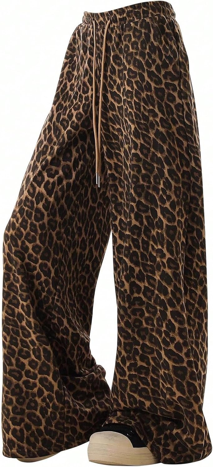 SHENHE Women's Leopard Baggy Sweatpants Drawstring Wide Leg Cheetah Print Casual Lounge Sweat Pants - Image 3