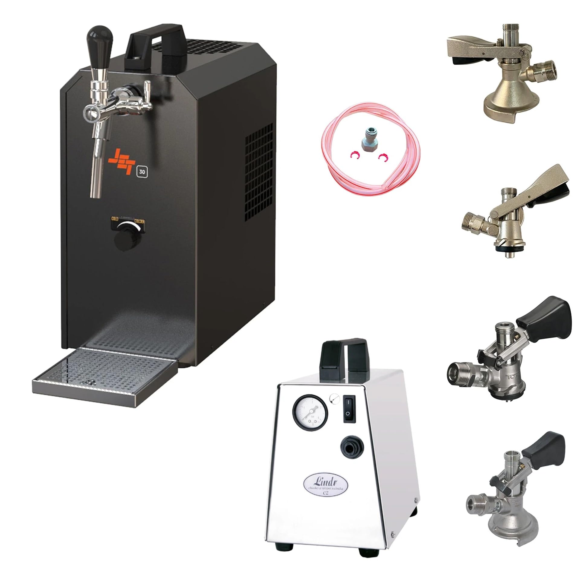 Kit completo sistema de tiro de cerveza Jet 30, caja enfriadora de cerveza, enfriador en línea, enfriador seco, 35 l/h, con compresor de aire y juego de todo cabezal