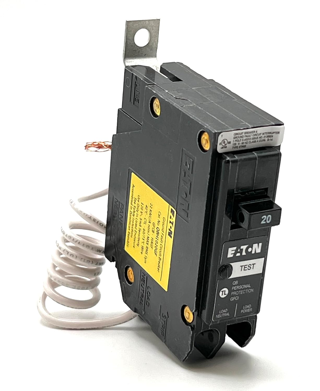 Eaton QBH1020GF 1-Pole 20A 120V 22kA Bolt-on Ground Fault Circuit Breaker