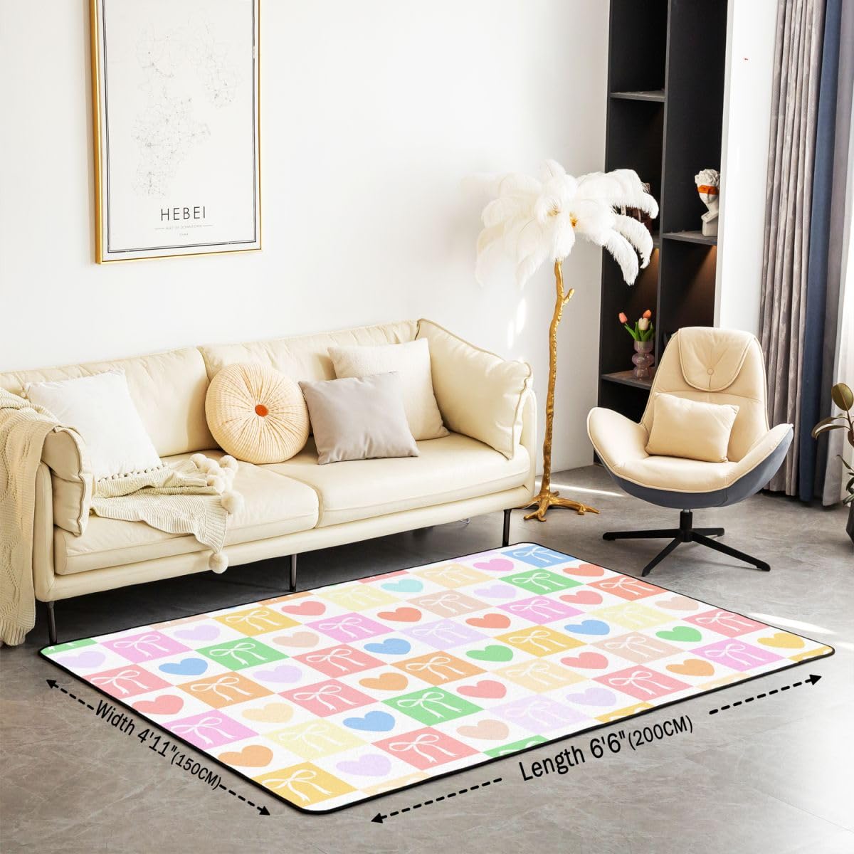 Homewish Dywaniki z tęczową kratką z kokardą 100 x 150 cm