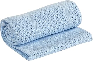 100% Cotton Cellular Soft Baby Blanket for Cot Pram Moses Basket, Blue, 60x90cm