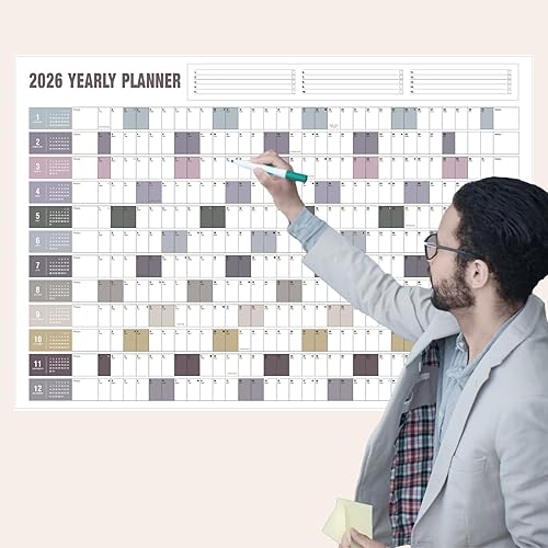 Miniatura 4 de Calendario anual de pared con días festivos, calendario de año completo de una página, calendario de pared anual con calcomanías, horizontal, 23 x