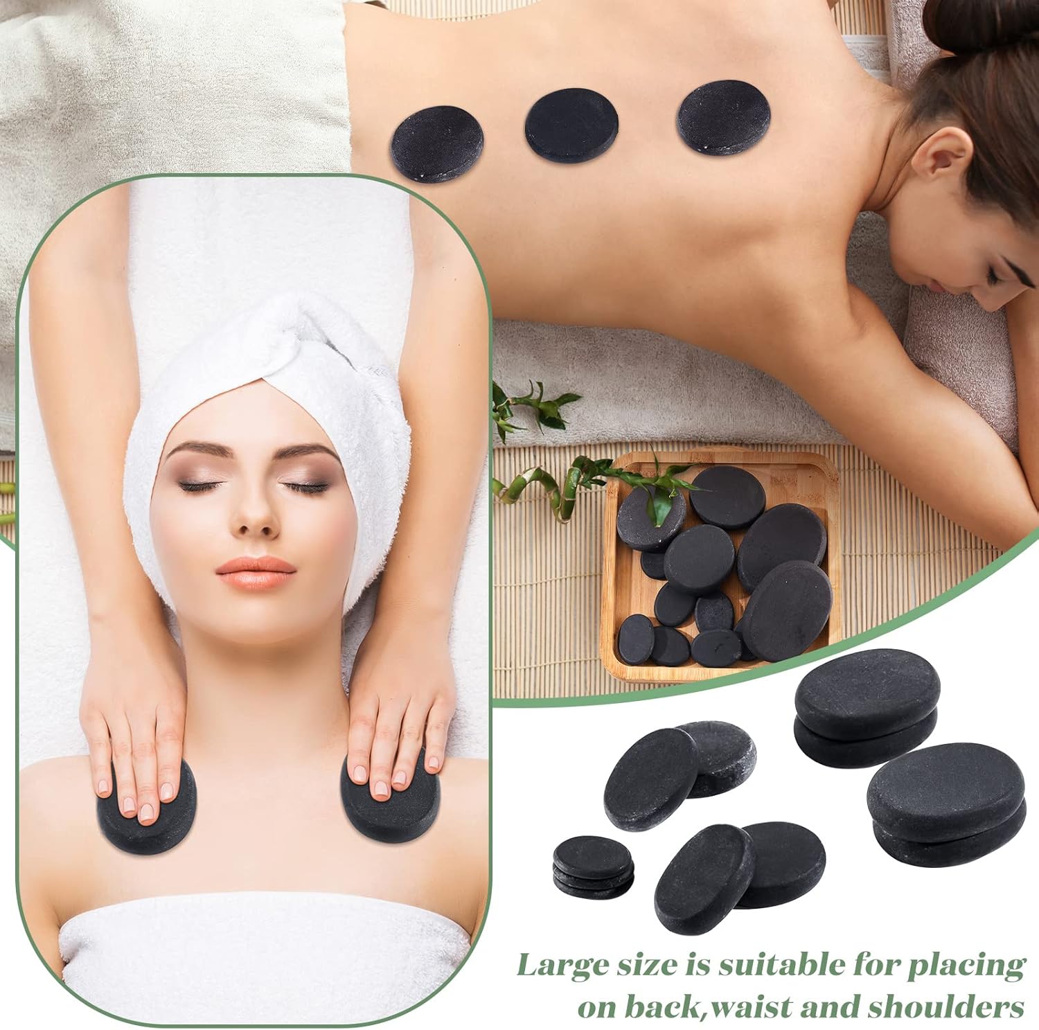 Patelai 30 Pcs Hot Stones for Massage, Basalt Hot Rocks Massage Rocks Kit Black Smooth Stones Set for Professional Home Spa Warming Relaxation and More, 4 Sizes