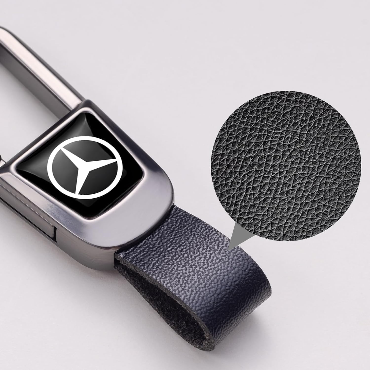 Genuine Leather Car Keychain for Mercedes Benz A C E S Class Series GLK CLA GLA GLC GLE CLS SLK AMG Series Car Key Chain Ring for Men and Woman Silver Metal Accessories image 4